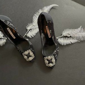 Manolo Blahnik Shoes - Size: 39 1/2 - Black Satin/Lace - Worn only 3 X